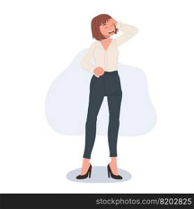 Laughing at funny things concept. woman smiling and laughing with open mouth. vector illustration