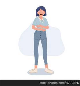 Laughing at funny things concept. woman smiling and laughing with open mouth. vector illustration