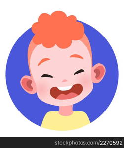 Laughing boy avatar. Funny kid profile picture isolated on white background. Laughing boy avatar. Funny kid profile picture