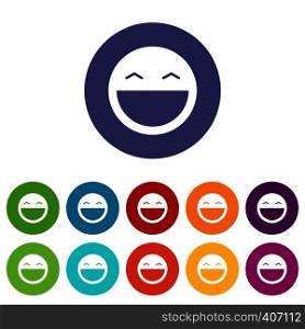 Laughing emoticon set icons in different colors isolated on white background. Laughing emoticon set icons