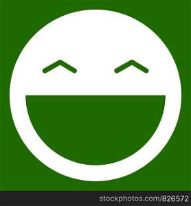 Laughing emoticon white isolated on green background. Vector illustration. Laughing emoticon green