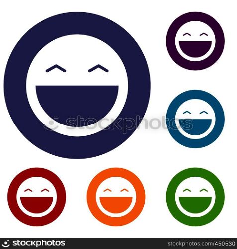 Laughing emoticons set in flat circle reb, blue and green color for web. Laughing emoticons set