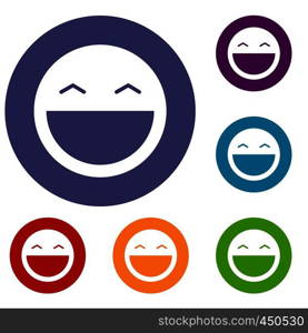 Laughing emoticons set in flat circle reb, blue and green color for web. Laughing emoticons set