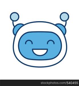 Laughing robot emoji color icon. Happy chatbot smiley with broad smile and closed eyes. Chat bot emoticon. Artificial conversational entity. Artificial intelligence. Isolated vector illustration. Laughing robot emoji color icon