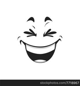Laughing smiley with eyes winked of joy isolated face. Vector emoticon with broad kind smile and blinked eyes. Satisfied avatar expression, comic head with blinked eyes funny joke sign chatboat emblem. Happy smiling emoji giggling emoticon in good mood
