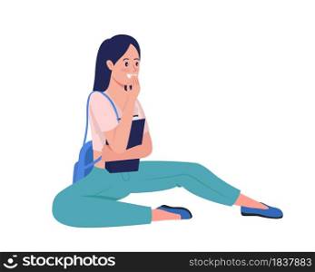 Laughing teen girl semi flat color vector character. Sitting figure. Full body person on white. Teenager isolated modern cartoon style illustration for graphic design and animation. Laughing teen girl semi flat color vector character