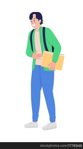Laughing teenager school boy semi flat color vector character. Standing figure. Full body person on white. Teen problems isolated modern cartoon style illustration for graphic design and animation. Laughing teenager school boy semi flat color vector character