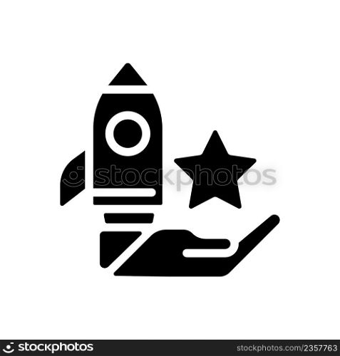 Launch bonus black glyph icon. Pay-for-performance program. Recognizing employee achievements. Team incentive bonus. Silhouette symbol on white space. Solid pictogram. Vector isolated illustration. Launch bonus black glyph icon