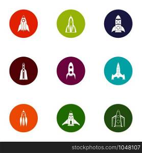 Launch icons set. Flat set of 9 launch vector icons for web isolated on white background. Launch icons set, flat style
