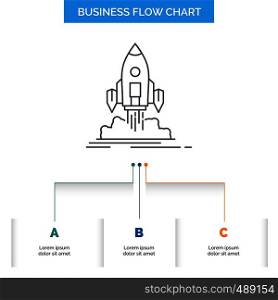 Launch, mission, shuttle, startup, publish Business Flow Chart Design with 3 Steps. Line Icon For Presentation Background Template Place for text. Vector EPS10 Abstract Template background