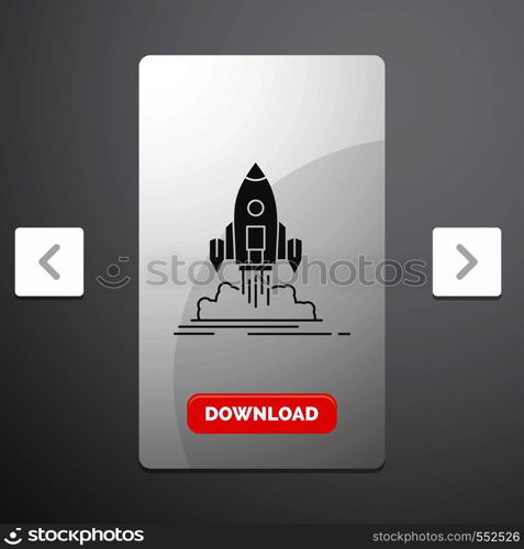 Launch, mission, shuttle, startup, publish Glyph Icon in Carousal Pagination Slider Design & Red Download Button. Vector EPS10 Abstract Template background