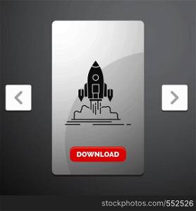 Launch, mission, shuttle, startup, publish Glyph Icon in Carousal Pagination Slider Design & Red Download Button. Vector EPS10 Abstract Template background