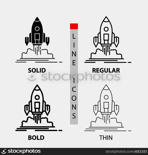 Launch, mission, shuttle, startup, publish Icon in Thin, Regular, Bold Line and Glyph Style. Vector illustration. Vector EPS10 Abstract Template background