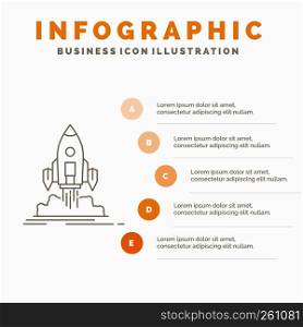 Launch, mission, shuttle, startup, publish Infographics Template for Website and Presentation. Line Gray icon with Orange infographic style vector illustration