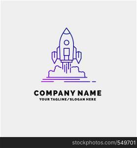 Launch, mission, shuttle, startup, publish Purple Business Logo Template. Place for Tagline. Vector EPS10 Abstract Template background