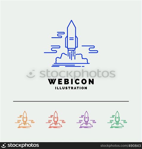 launch, Publish, App, shuttle, space 5 Color Line Web Icon Template isolated on white. Vector illustration. Vector EPS10 Abstract Template background