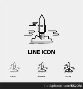 launch, Publish, App, shuttle, space Icon in Thin, Regular and Bold Line Style. Vector illustration. Vector EPS10 Abstract Template background