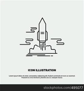 launch, Publish, App, shuttle, space Icon. Line vector gray symbol for UI and UX, website or mobile application. Vector EPS10 Abstract Template background