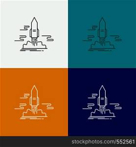 launch, Publish, App, shuttle, space Icon Over Various Background. Line style design, designed for web and app. Eps 10 vector illustration. Vector EPS10 Abstract Template background