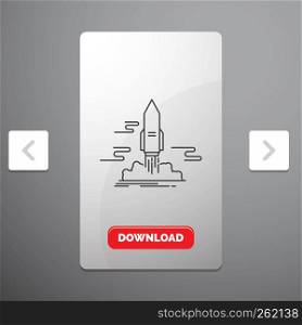 launch, Publish, App, shuttle, space Line Icon in Carousal Pagination Slider Design & Red Download Button