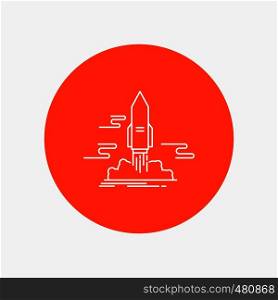 launch, Publish, App, shuttle, space White Line Icon in Circle background. vector icon illustration. Vector EPS10 Abstract Template background