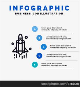 Launch, Rocket, Space, Technology Line icon with 5 steps presentation infographics Background