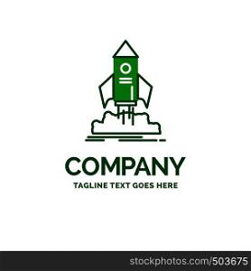 launch, startup, ship, shuttle, mission Flat Business Logo template. Creative Green Brand Name Design.