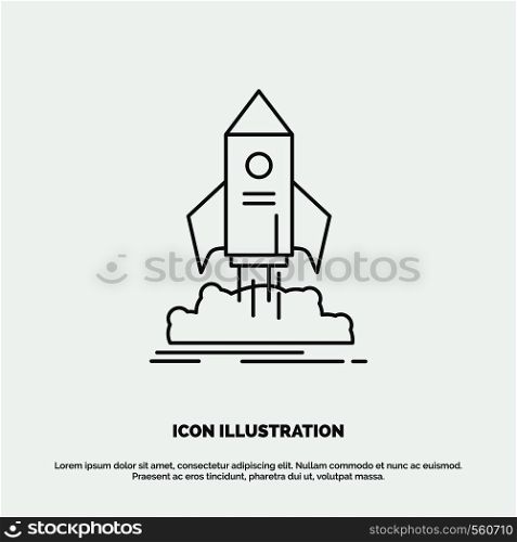 launch, startup, ship, shuttle, mission Icon. Line vector gray symbol for UI and UX, website or mobile application. Vector EPS10 Abstract Template background
