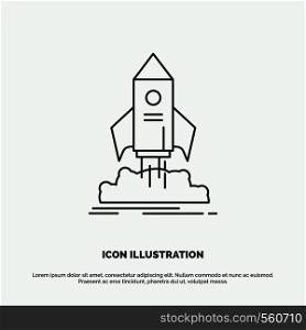 launch, startup, ship, shuttle, mission Icon. Line vector gray symbol for UI and UX, website or mobile application. Vector EPS10 Abstract Template background
