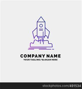 launch, startup, ship, shuttle, mission Purple Business Logo Template. Place for Tagline. Vector EPS10 Abstract Template background
