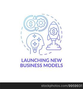 Launching new business models concept icon. Open innovation idea thin line illustration. Developing strong value proposition. Establishing business processes. Vector isolated outline RGB color drawing. Launching new business models concept icon