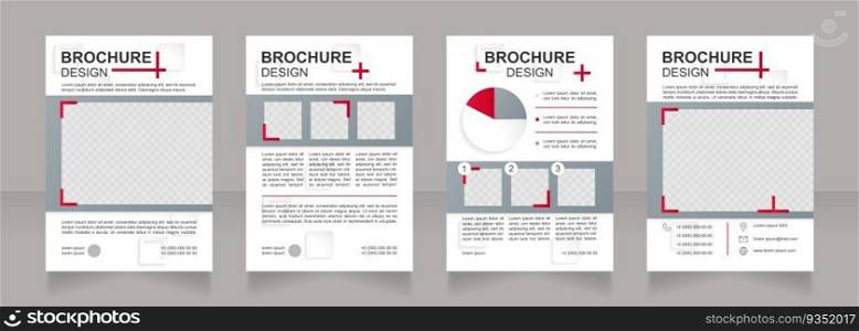 Launching new products blank brochure design. Marketing strategy. Template set with copy space for text. Premade corporate reports collection. Editable 4 paper pages. Arial Bold, Regular fonts used. Launching new products blank brochure design