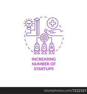Launching new startups concept icon. Entrepreneur number growth. Commercializing innovative idea. Market development abstract idea thin line illustration. Vector isolated outline color drawing. Launching new startups concept icon