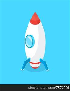 Launching rocket vector, business start up innovative idea isolated icon. Launcher of metal construction ready to explore space. Project beginning. Launching Rocket, Business Start Up Idea Isolated