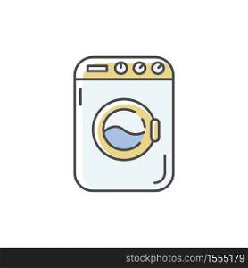 Laundromat RGB color icon. Public laundry place. Electric washing machine. Clean clothes with detergent. Apartment amenity. Technology to tide garment. Isolated vector illustration. Laundromat RGB color icon