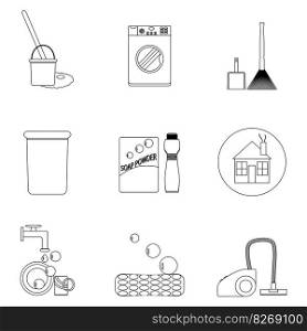 Laundry and cleaning house icon set line. Vacuum and hygiene, sanitation clean. Vector illustration. Laundry and cleaning house icon set line