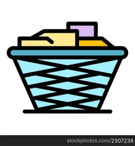 Laundry basket icon. Outline laundry basket vector icon color flat isolated. Laundry basket icon color outline vector