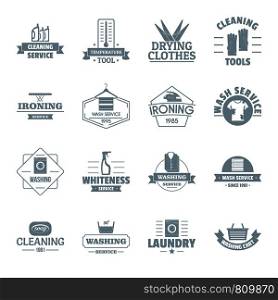 Laundry cleaning logo icons set. Simple illustration of 16 laundry cleaning logo vector icons for web. Laundry cleaning logo icons set, simple style