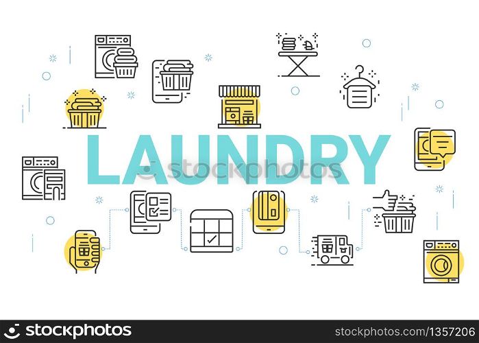 Laundry concept background, Thin line icons set for wallpaper and background.