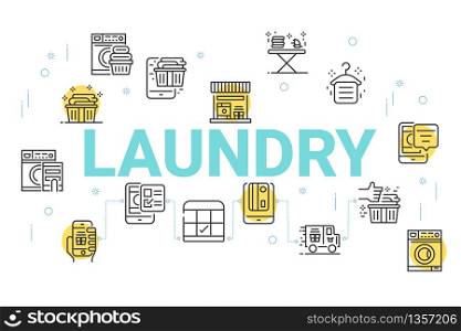 Laundry concept background, Thin line icons set for wallpaper and background.