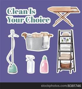 Laundry equipment sticker watercolor