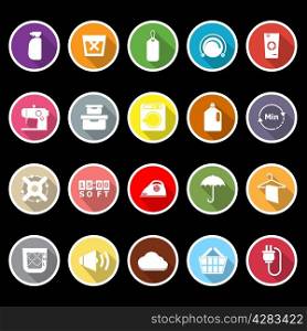 Laundry flat icons with long shadow, stock vector
