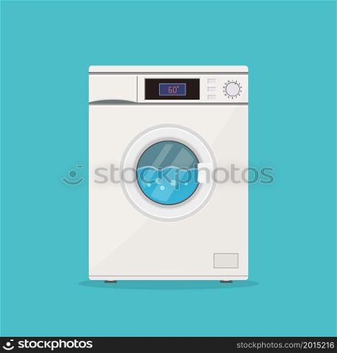 laundry. Icon of wash machine. Close washer. Wash machine with drum, window, door, button and item panel. Washingmachine with detergent in laundering process. Home equipment in front. Vector.. laundry. Icon of wash machine. Close washer. Wash machine with drum, window, door, button and item panel. Washingmachine with detergent in laundering process. Home equipment in front. Vector