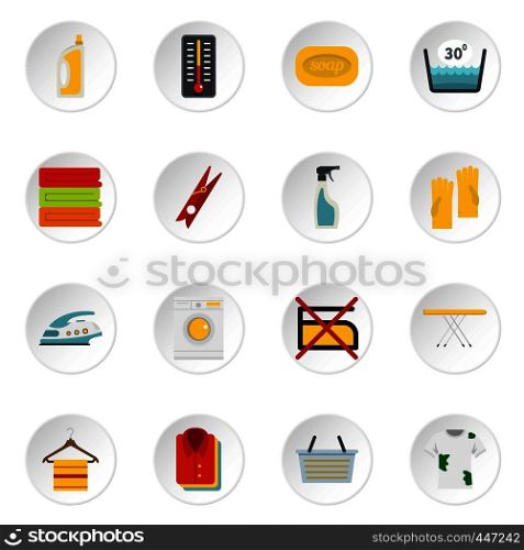 Laundry icons set in flat style isolated vector icons set illustration. Laundry icons set in flat style