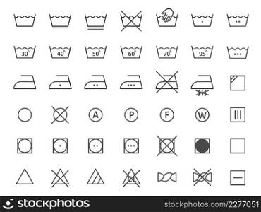 Laundry label instruction li≠icons for clothes fabric. Hand washing, drying, temperature and ironing. Texti≤c≤aning symbol vector set. Illustration of laundry label, instruction iron. Laundry label instruction li≠icons for clothes fabric. Hand washing, drying, temperature and ironing. Texti≤c≤aning symbol vector set
