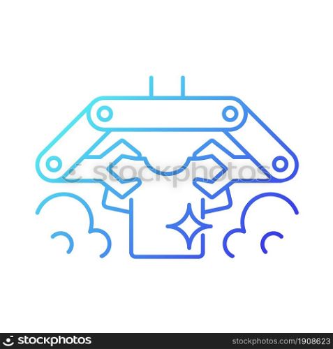 Laundry robot gradient linear vector icon. Folding clothes with robotic arms. Using artificial intelligence. Thin line color symbol. Modern style pictogram. Vector isolated outline drawing. Laundry robot gradient linear vector icon