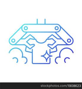 Laundry robot gradient linear vector icon. Folding clothes with robotic arms. Using artificial intelligence. Thin line color symbol. Modern style pictogram. Vector isolated outline drawing. Laundry robot gradient linear vector icon