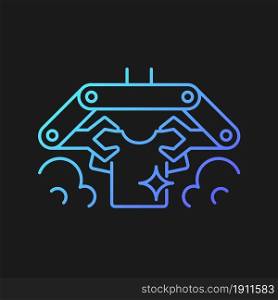 Laundry robot gradient vector icon for dark theme. Folding clothes with robotic arms. Using artificial intelligence. Thin line color symbol. Modern style pictogram. Vector isolated outline drawing. Laundry robot gradient vector icon for dark theme