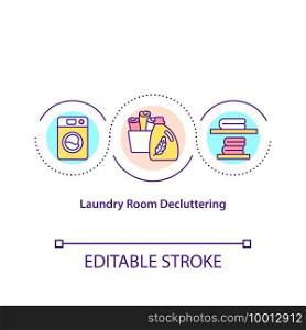 Laundry room decluttering concept icon. Free space near washing machines. Keep rooms clean and tidy. Mess idea thin line illustration. Vector isolated outline RGB color drawing. Editable stroke. Laundry room decluttering concept icon