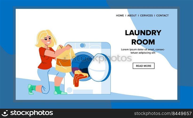 laundry room vector. interior home, bathroom modern design, wash house washer laundry room web flat cartoon illustration. laundry room vector